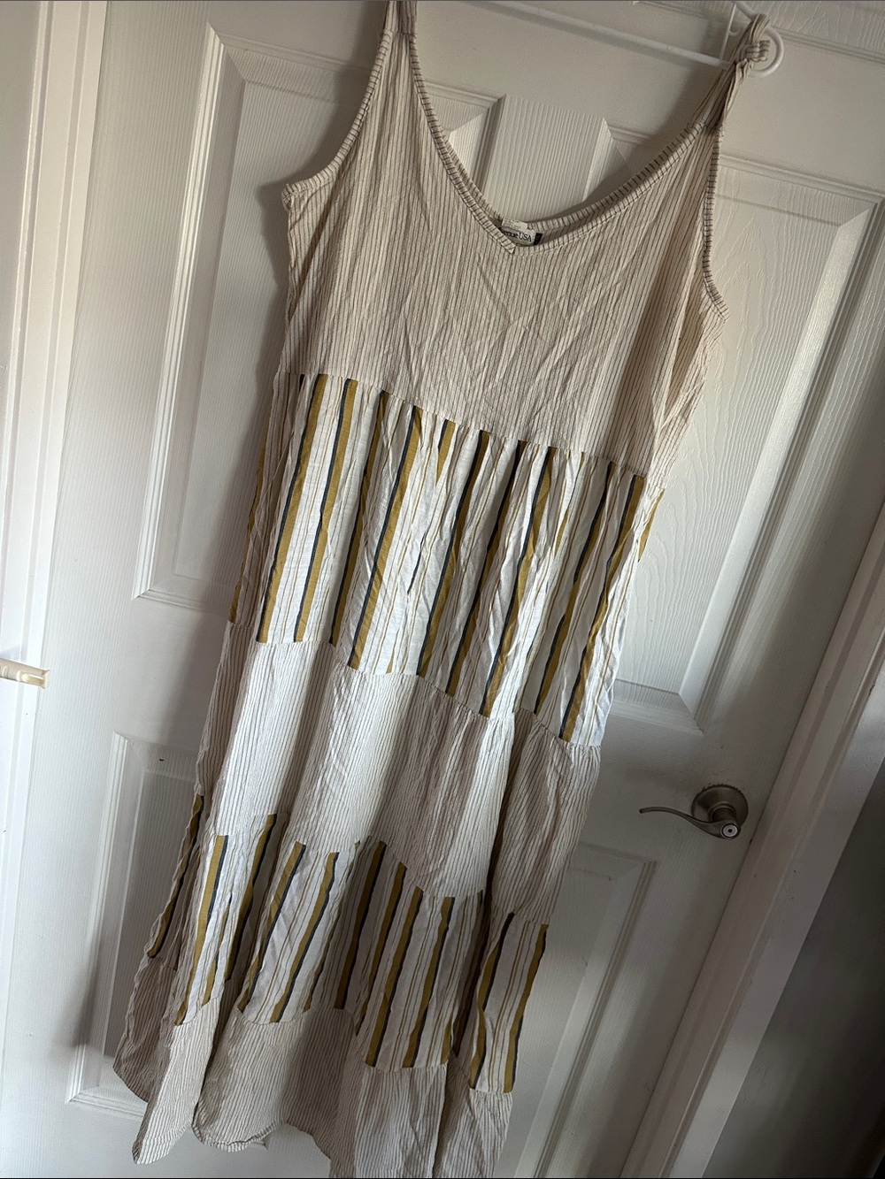 Cream Striped Maxi Dress with Yellow Accent